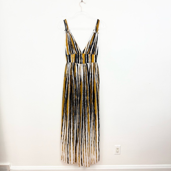 Ronny Kobo Sallee Pleated Maxi Dress Striped Plunge Neck Statement Dress XS - Picture 3 of 7